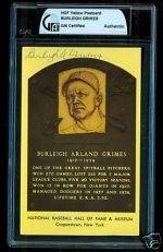 Burleigh Grimes HOF Auto Postcard (Cleveland Indians)